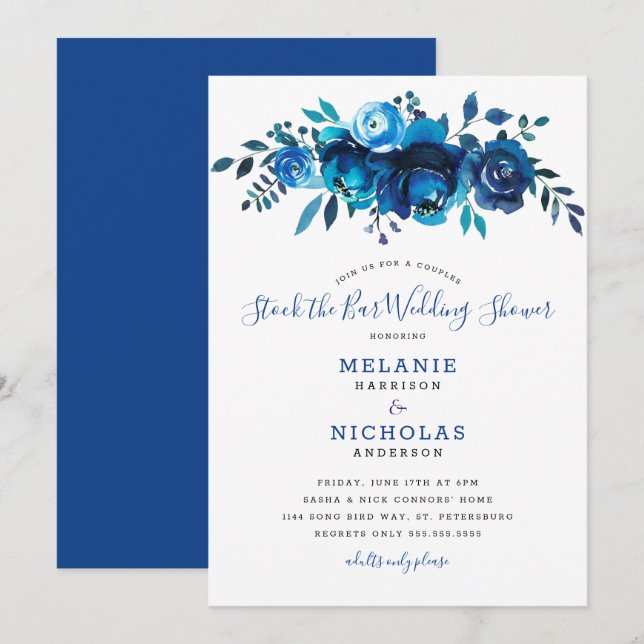 Invitación Indigo Blue Stock la ducha de bodas Bar (Anverso / Reverso)
