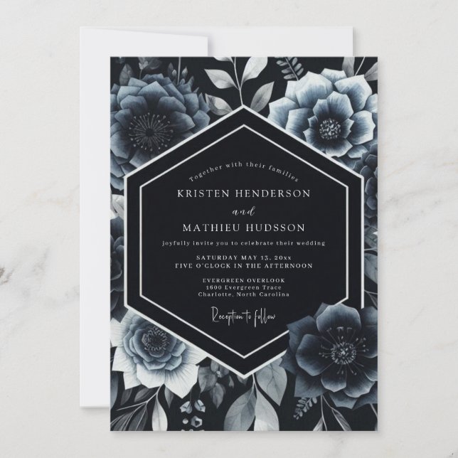 Invitación Indigo Botanical Romantic Wedding (Anverso)