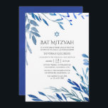 Invitación Indigo deja a Bat Mitzvah<br><div class="desc">El bautismo de follaje azul y blanco de la marina invita a ser diseñado para ser rápida y fácilmente adaptado a las especificaciones de tu evento.</div>
