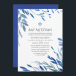 Invitación Indigo deja a Bat Mitzvah<br><div class="desc">El bautismo de follaje azul y blanco de la marina invita a ser diseñado para ser rápida y fácilmente adaptado a las especificaciones de tu evento.</div>