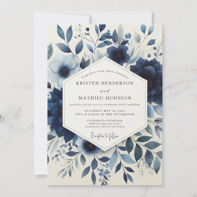 Invitación Indigo Floral Enchantment Wedding (Anverso)