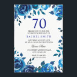 Invitación Indigo Midnight Blue Floral 70th Birthday Invite<br><div class="desc">Indigo Midnight Blue Floral 70th Birthday Invite - Puede cambiar el texto y el color como quieras. Flores verdes y texto color de agua pintada a mano Consulte nuestra tienda de nidos y nidos para obtener la colección correspondiente</div>