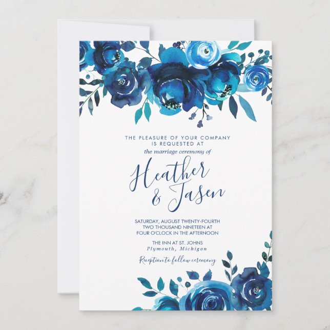 Invitación Indigo Mood Floral Boda (Anverso)