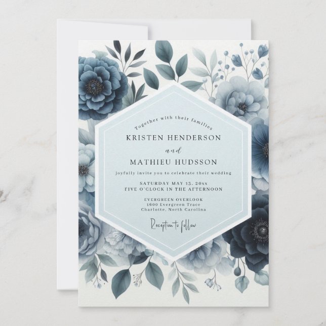 Invitación Indigo Moody Floral Wedding (Anverso)
