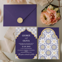 Invitación Indigo Moroccan Tile Wedding