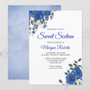 Invitación Indigo Navy Midnight Blue Flowers Sweet 16 Invite