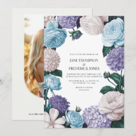 Invitación Indigo Petal, Blue Hydrangea & Frost Pearl Wedding