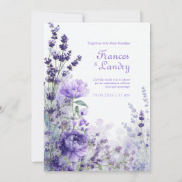 Invitación Indigo Purple Watercolor Rose Lavender Bloom