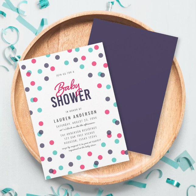 Invitación Indigo rosa Verde azulado Confetti Baby Shower (Subido por el creador)
