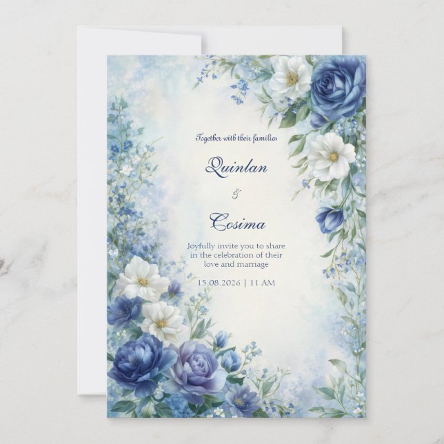 Invitación Indigo Rose Misty Watercolor Border Wedding (Anverso)