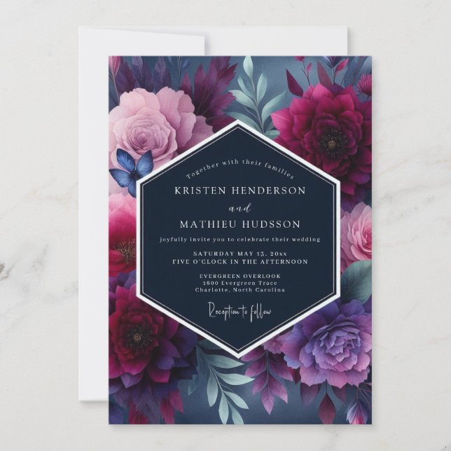Invitación Indigo Vibrant Floral Wedding (Anverso)