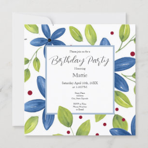 Invitación Indigo Watercolor Floral Bouquet