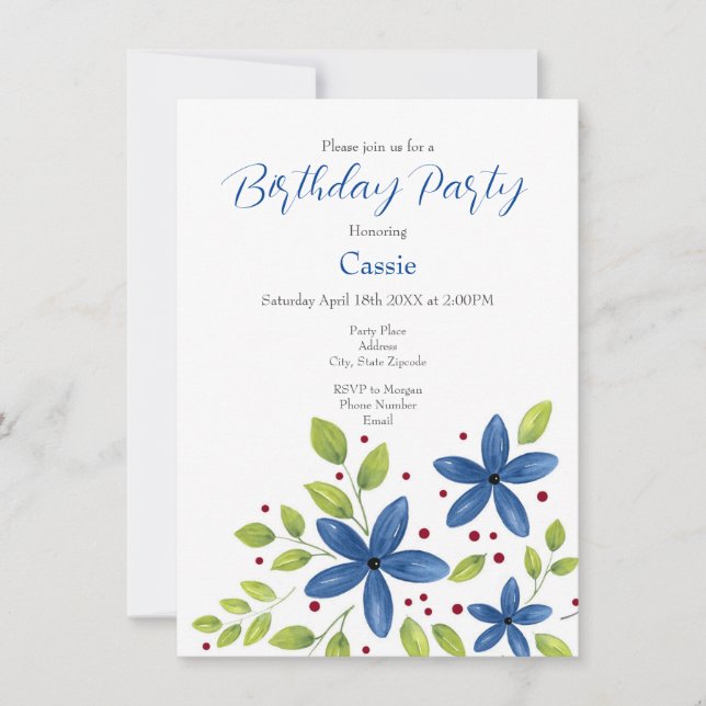 Invitación Indigo Watercolor Floral Bouquet (Anverso)
