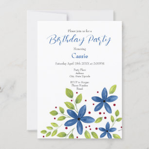 Invitación Indigo Watercolor Floral Bouquet