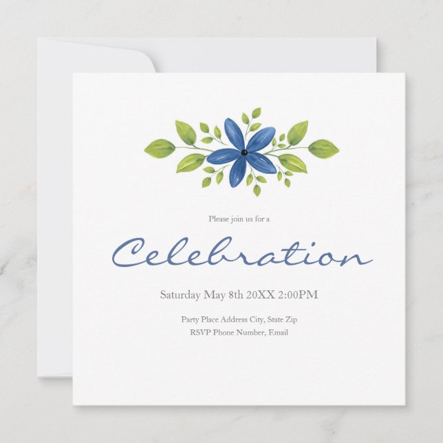 Invitación Indigo Watercolor Floral Swag 2 (Anverso)
