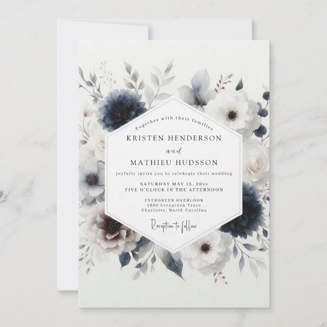 Invitación Indigo Winter Floral Wedding (Anverso)