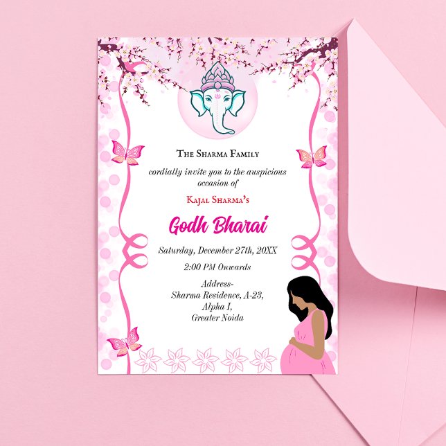 Invitación  indio de Baby Shower Godh Bharai Hindu Pink (Subido por el creador)