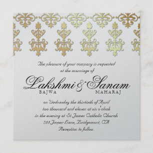 Invitación Indio de matrimonio invita a Damask dorado negro