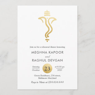 Invitación indio Relieve metalizado dorado Faux Ganesha Ens
