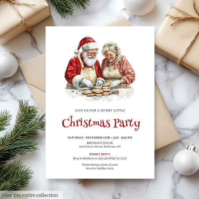 Invitación infantil de agua para Navidad con Papá  (Cozy Santa Claus Watercolor Kids Holiday Invite

)