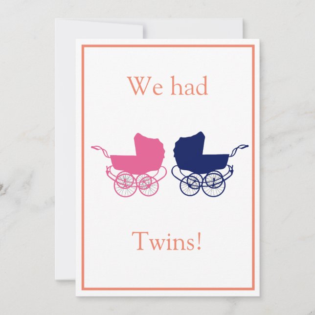 Invitación infantil de los gemelos retro (Anverso)