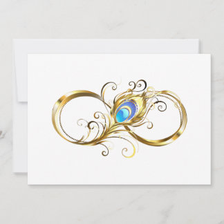 Invitación Infinito con pluma de pavo real dorada