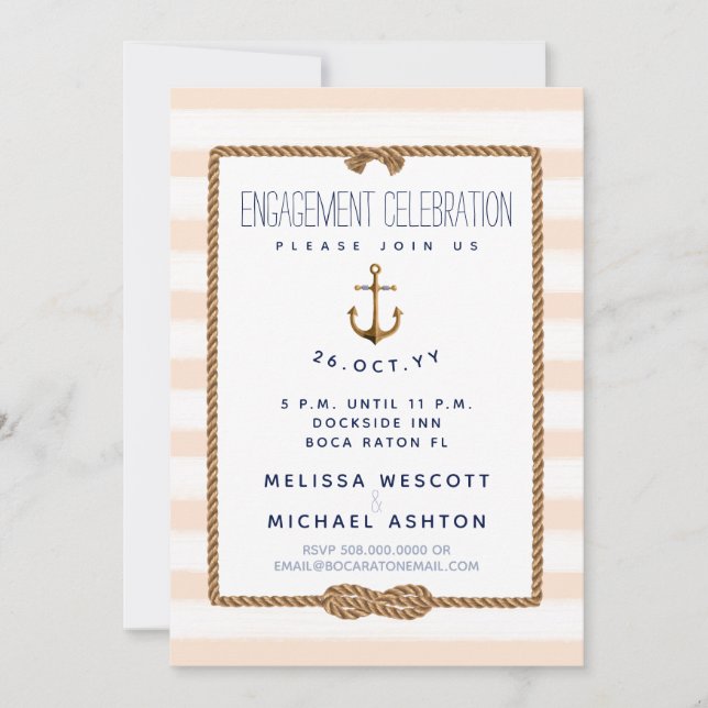 Invitación Infinito Nautico Infinito Knot Coral & White Engag (Anverso)