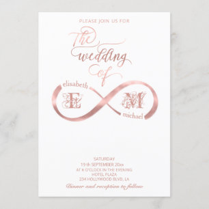 Invitación Infinito rosa oro monograma romántico caligrafía