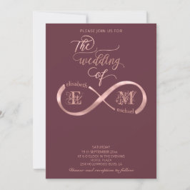 Invitación Infinito rosa oro monograma romántico caligrafía