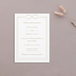Invitación Infinity Love Monograma Gold Borders Boda blanco