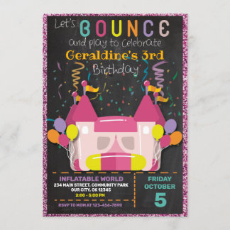 INVITACIÓN INFLATABLE BOUNCE SLIDE CASTLE BIRTHDAY INVITATION