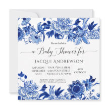 Influencia asiática Baby Shower Floral azul blanco