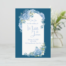 Invitación Influencia asiática Boda floral azul blanco