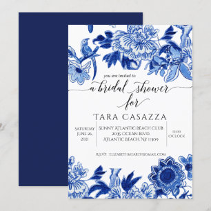 Invitación Influencia Asiática Floral Azul Azul Bridal Ducha