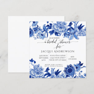 Invitación Influencia asiática Floral azul blanco Ducha de n