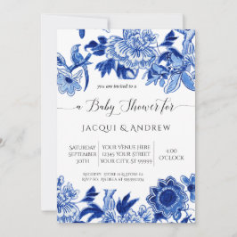 Invitación Influencia asiática Luz Azul Floral Parejas Ducha