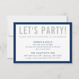Invitación INFO DE CELEBRACIÓN DE FIESTA simple gris marino m
