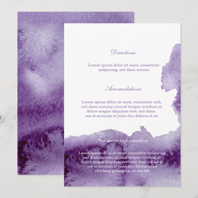 Invitación Información de acuarela ultravioleta elegante (Anverso / Reverso)