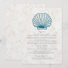 Invitación Información de Boda Azul Real Rústica con Conchas 