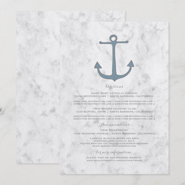 Invitación Información de Boda con Ancla Rústica Azul (Anverso / Reverso)