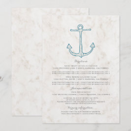 Invitación Información de Boda con Ancla Rústica Azul Real
