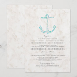 Invitación Información de Boda con Ancla Rústica Turquesa