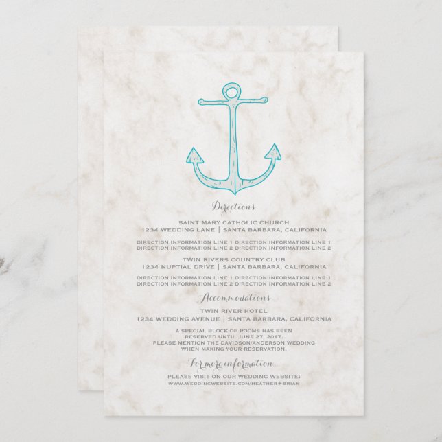 Invitación Información de Boda de Ancla Rústica Verde (Anverso / Reverso)