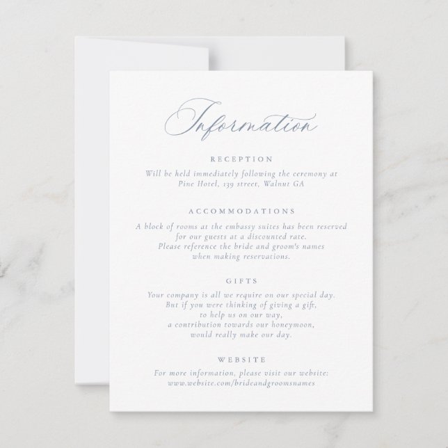 Invitación Información de Boda de guiones de caligrafía elega (Anverso)
