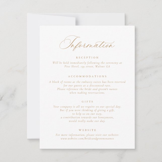 Invitación Información de Boda de guiones de caligrafía elega (Anverso)