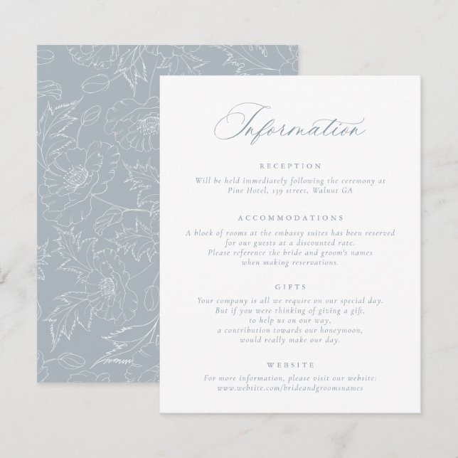 Invitación Información de Boda de guiones de caligrafía elega (Anverso / Reverso)
