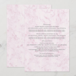 Invitación Información de Boda de Mármol Rosa Sonrojado Elega
