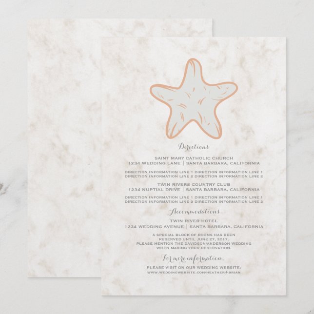 Invitación Información de Boda Estrella de Mar Rústica Naranj (Anverso / Reverso)