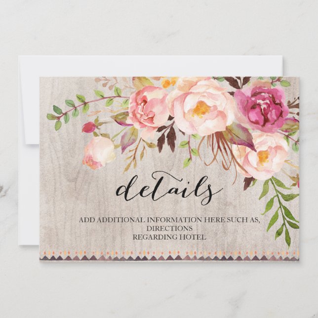Invitación Información de Boda floral rústico/doble cara (Anverso)