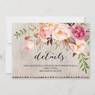 Invitación Información de Boda floral rústico/doble cara